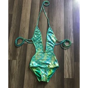 Green holographic Mermaid one piece bikini